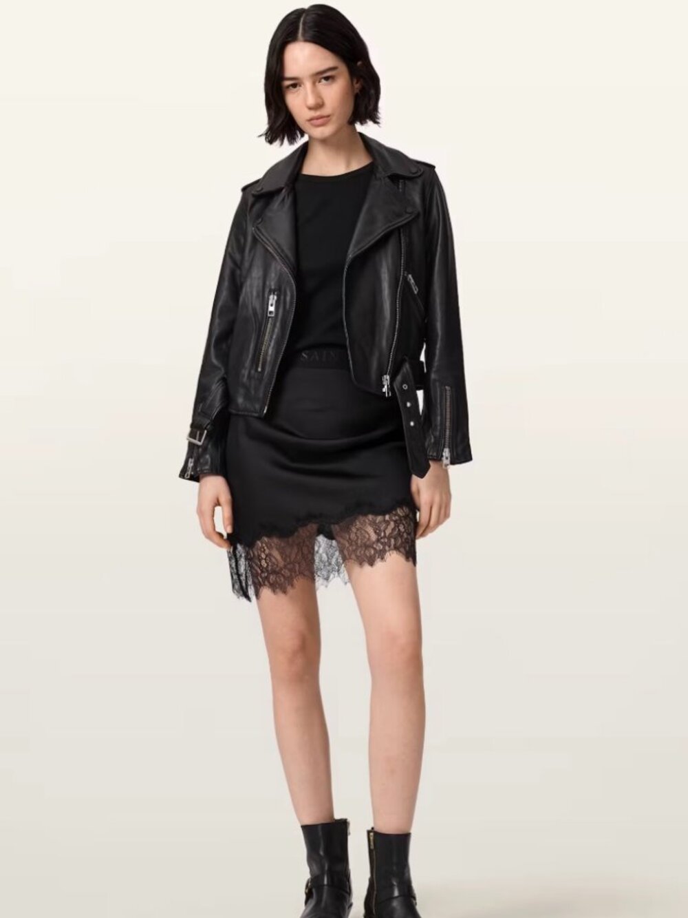 AllSaints Azar Lace Trim Satin Mini Skirt Size 4 NWOT